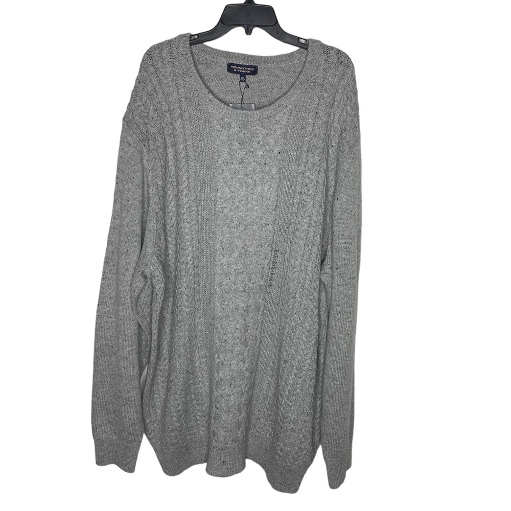 Roundtree & Yorke Gray Speckled Cable Knit Front Crewneck Sweater 2XT